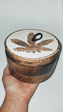 Load image into Gallery viewer, Carved Wood Large Cannibis Design Covered Notions Box
