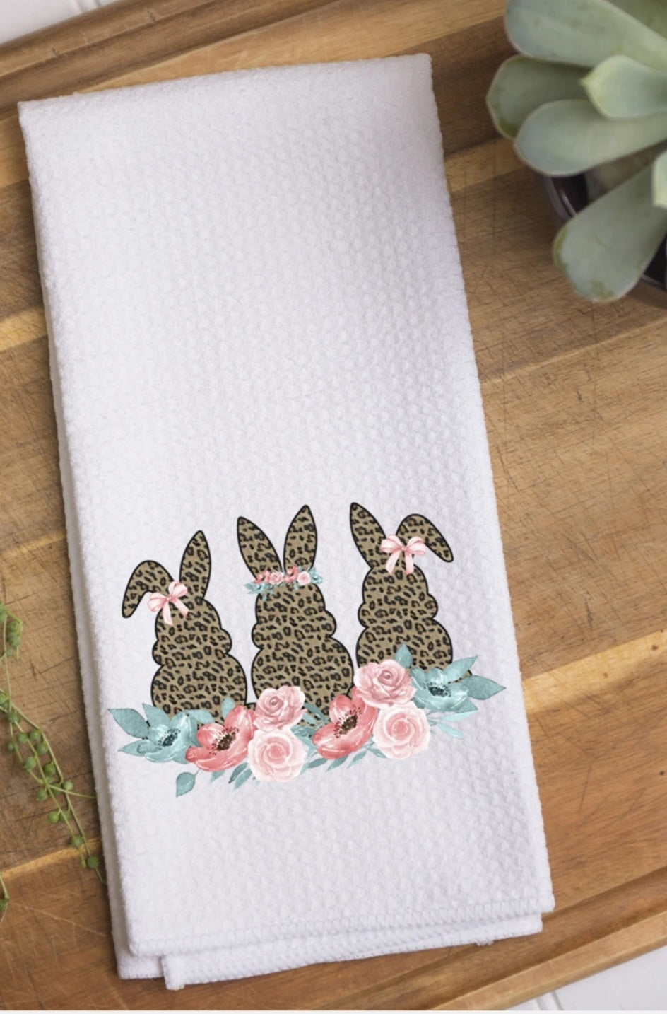 Bunny Trio Leopard Waffle Kitchen Towel