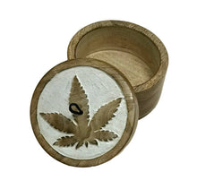 Load image into Gallery viewer, Carved Wood Large Cannibis Design Covered Notions Box
